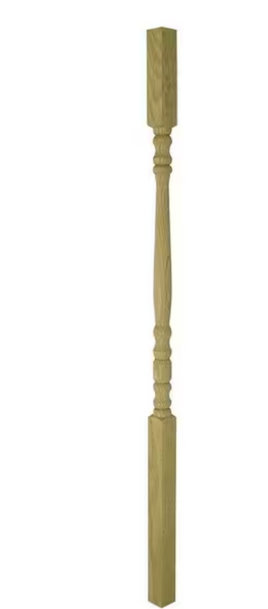 36in x 1-1/4 Wood Unfinished Tapered Square Baluster Spindle