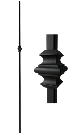 1/2 in. 44 in. Atlas Hollow, wrought iron baluster with a single knuckle design in a satin black finish.