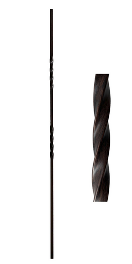 1/2 in. x 44 in. Atlas Hollow Wrought Iron Baluster In An Oil Rubbed Bronze Finish, with two six inch double twists.