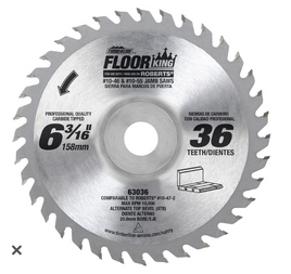 63036 Carbide Tipped Floor King Comparable to Roberts® 10-47-2, Designed for Jamb/Undercut 10-46 & 10-55 Saws 6-3/16 Inch Dia x 36T ATB, 18 Deg, 20mm Concave Bore