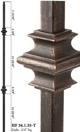 DEFARIA OIL RUBBED BRONZE BALUSTER DOUBLE KNUCKLE ENDS 1/2 SQUARE HALLOW HEIGTH 44