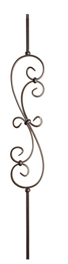 DEFARIA IRON ASH GREY  BALUSTER  SMALL SPIRAL SCROLL  ENDS 1/2 SQUARE HALLOW HEIGTH 44''