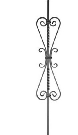 DEFARIA IRON SATIN BLACK  BALUSTER  TWISTED HEART SCROLL  ENDS 1/2 SQUARE HALLOW HEIGTH 44''